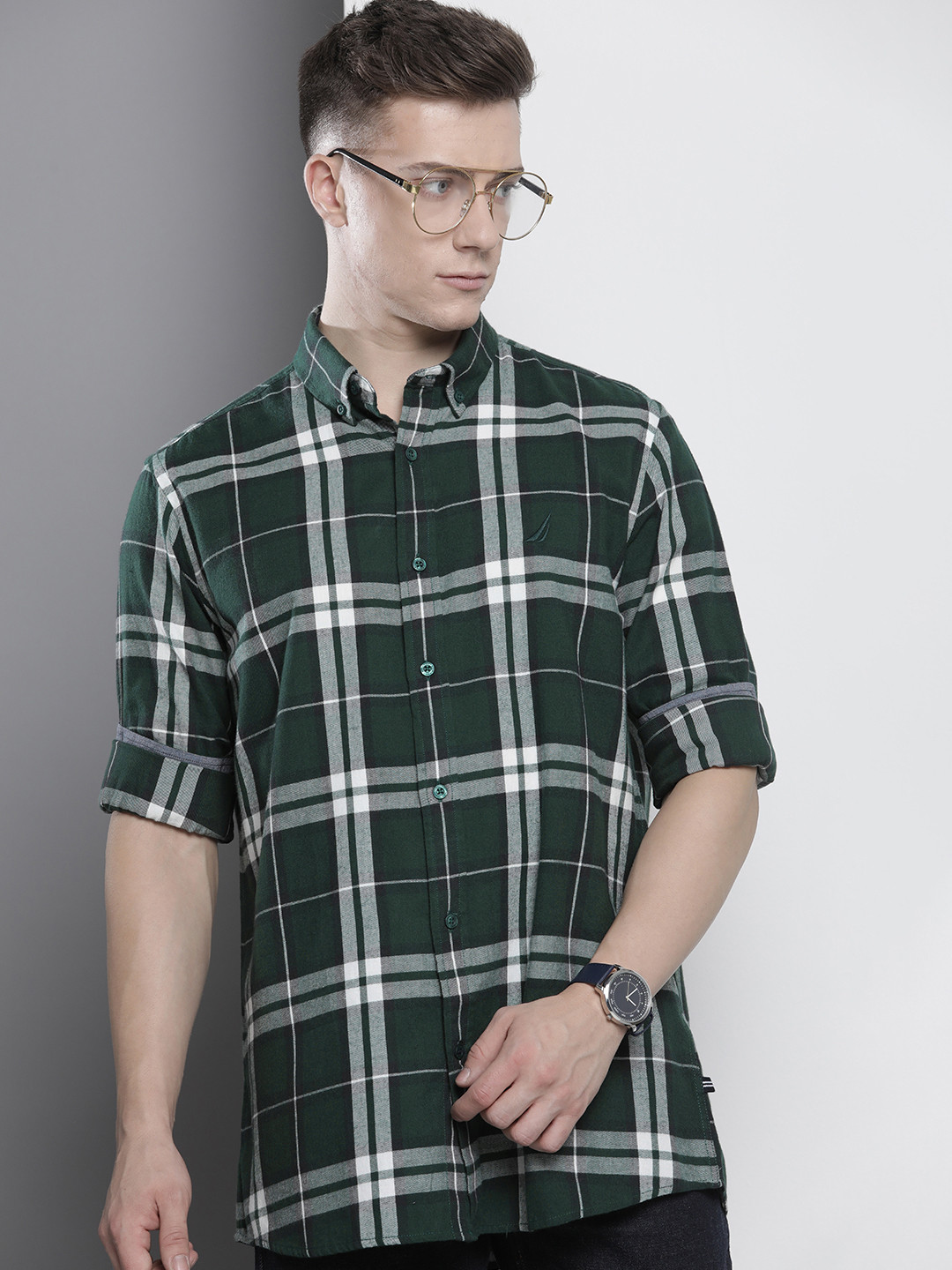 

Nautica Pure Cotton Classic Regular Fit Tartan Checked Casual Shirt, Green