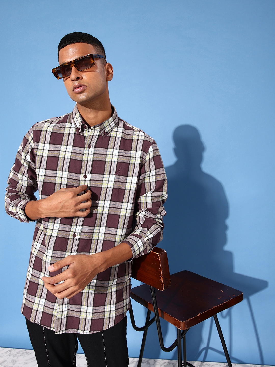 

Nautica Pure Cotton Classic Tartan Checked Casual Shirt, Burgundy