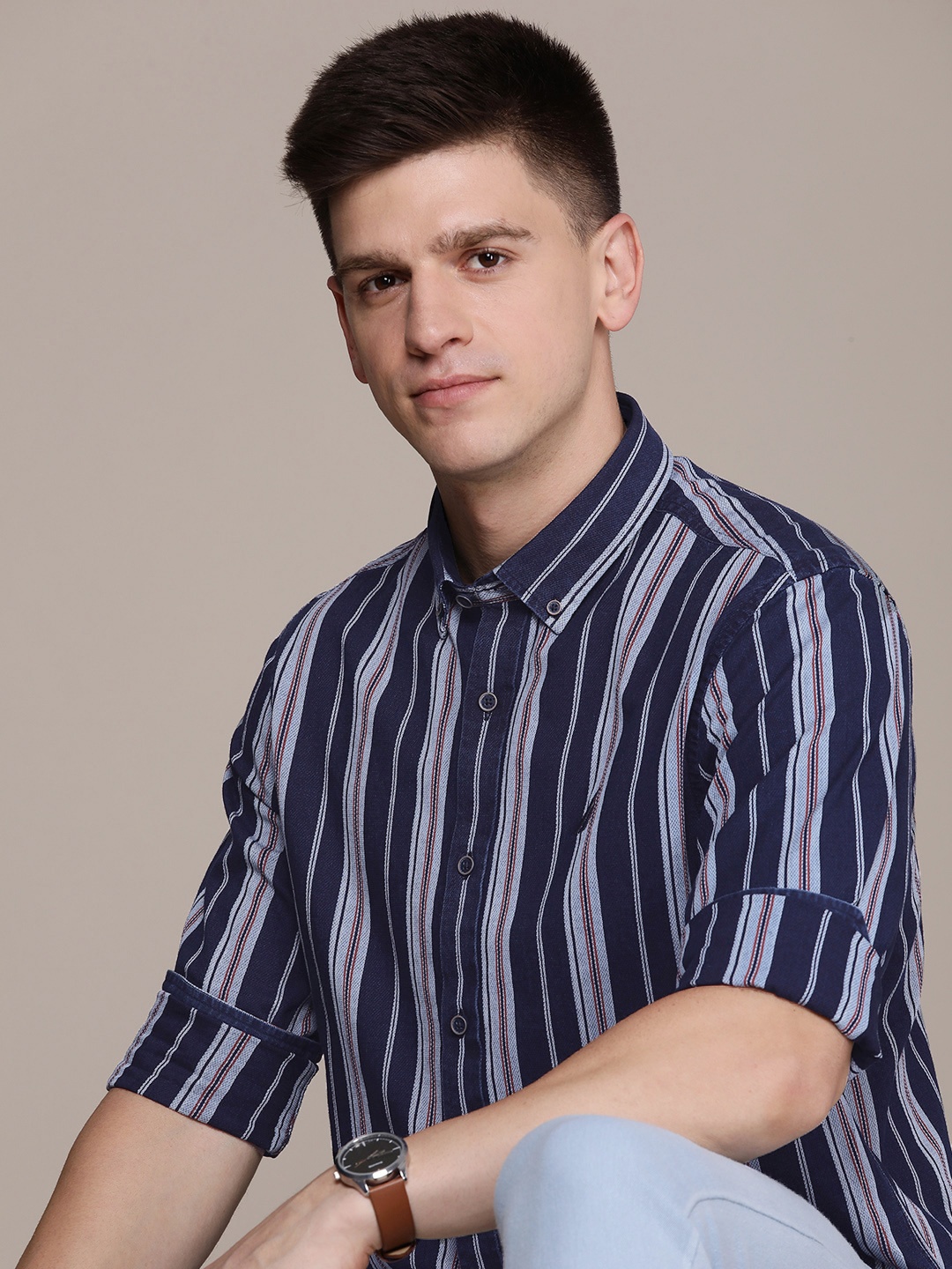 

Nautica Striped Pure Cotton Casual Shirt, Blue