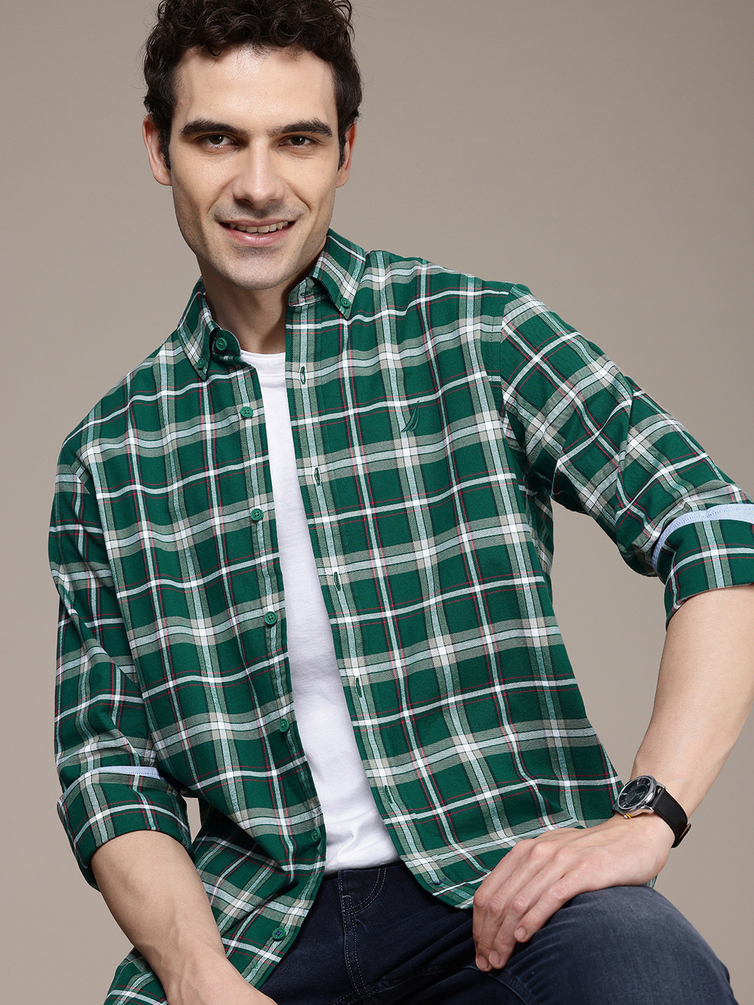 

Nautica Classic Fit Tartan Checked Casual Shirt, Green