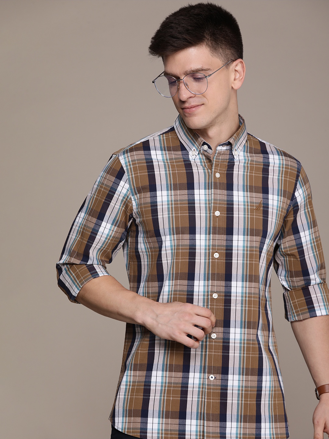 

Nautica Slim Fit Checked Casual Shirt, Brown