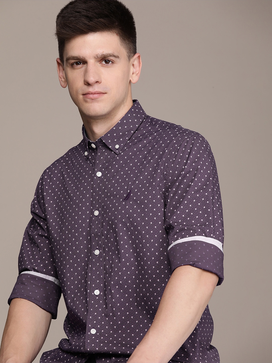 

Nautica Slim Fit Floral Printed Casual Shirt, Purple