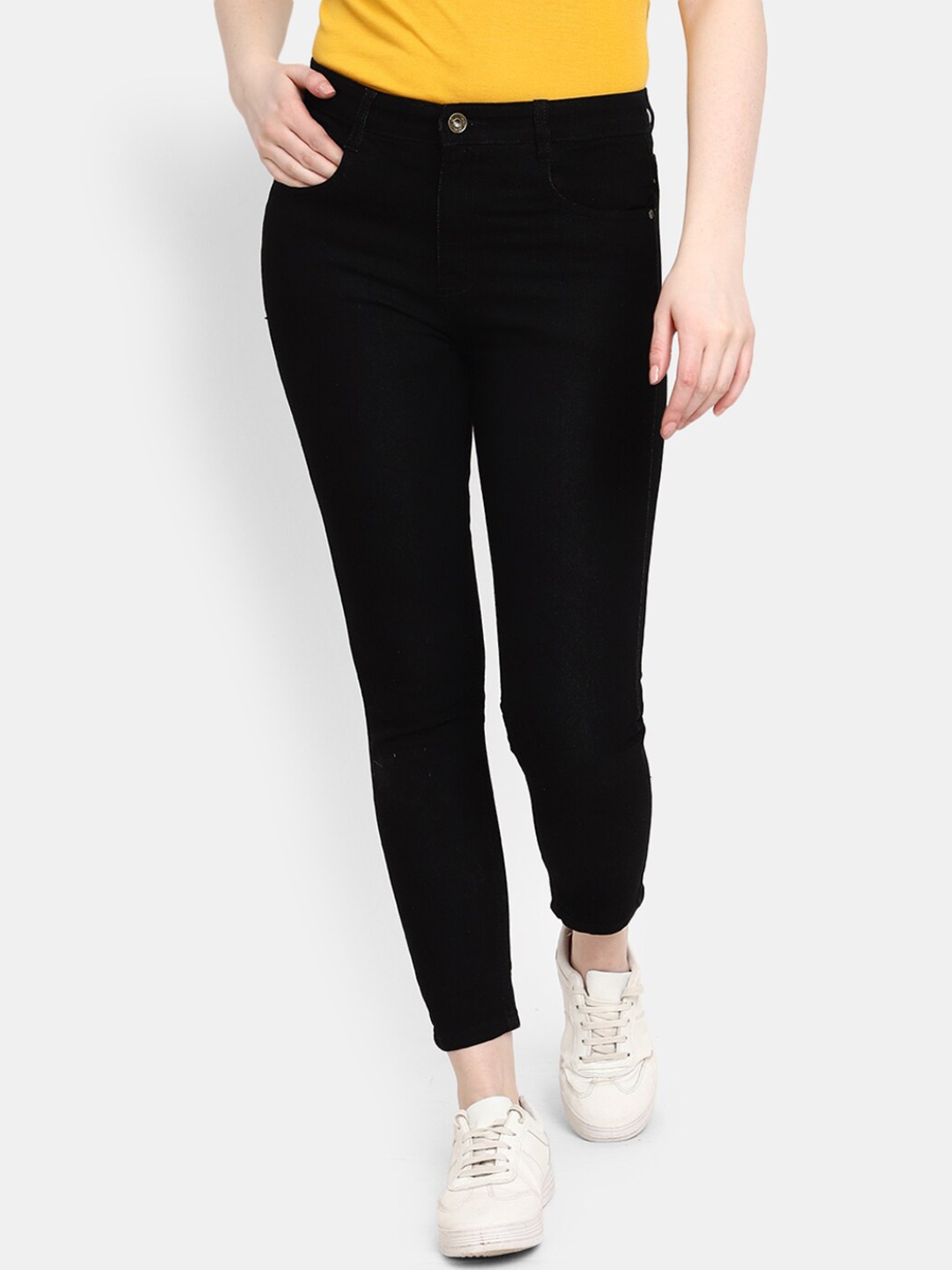 

V-Mart Women High-Rise Cropped Classic Jeans, Black