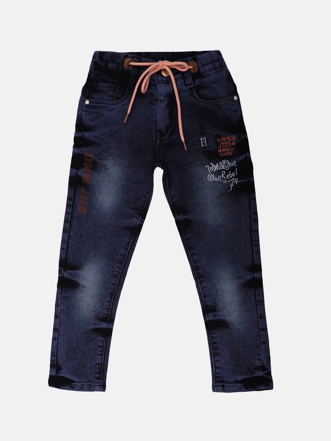 

V-Mart Boys Printed Dobby Denim Light Fade Mid-Rise Classic Jeans, Blue