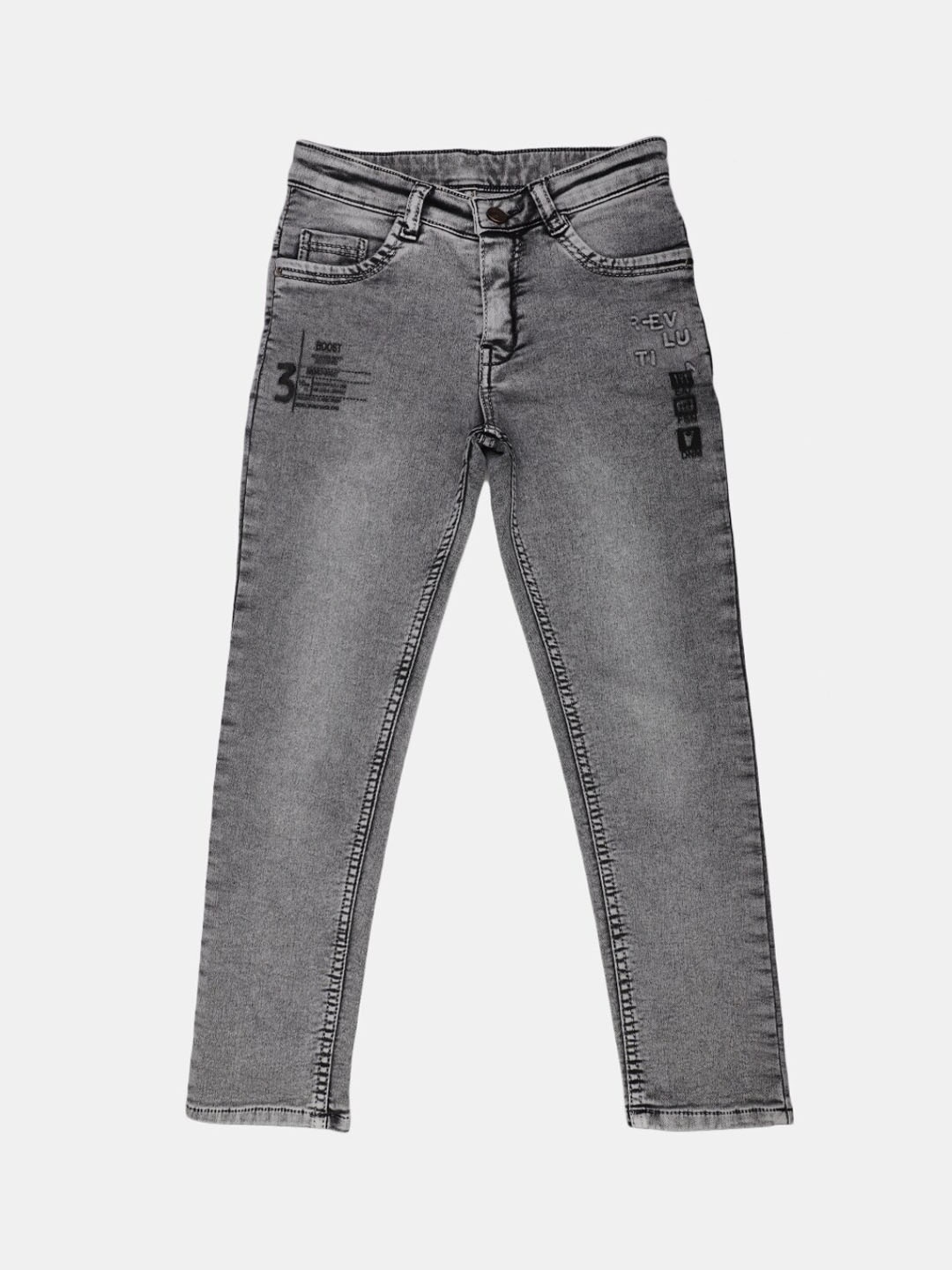 

V-Mart Boys Light Fade Mid-Rise Cotton Classic Jeans, Grey