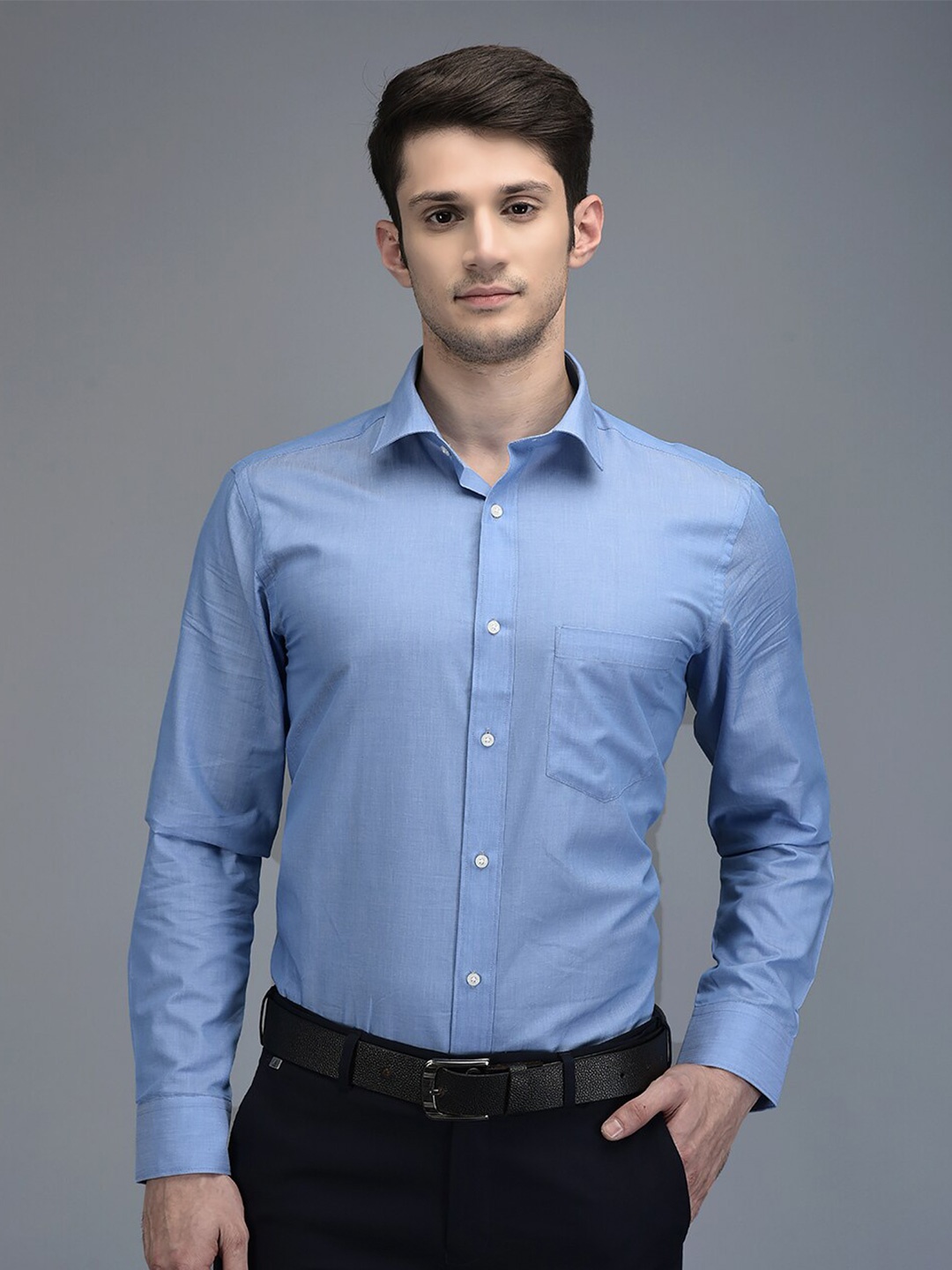 

CANOE Smart Spread Collar Cotton Formal Shirt, Blue