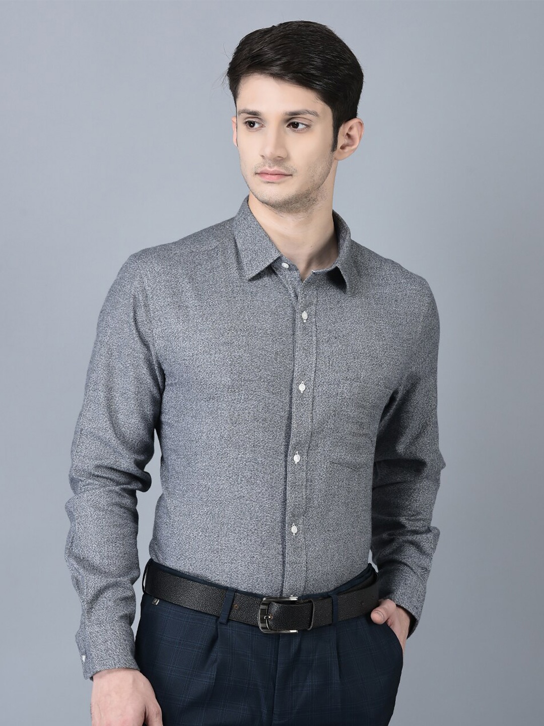 

CANOE Spread Collar Cotton Formal Shirt, Charcoal