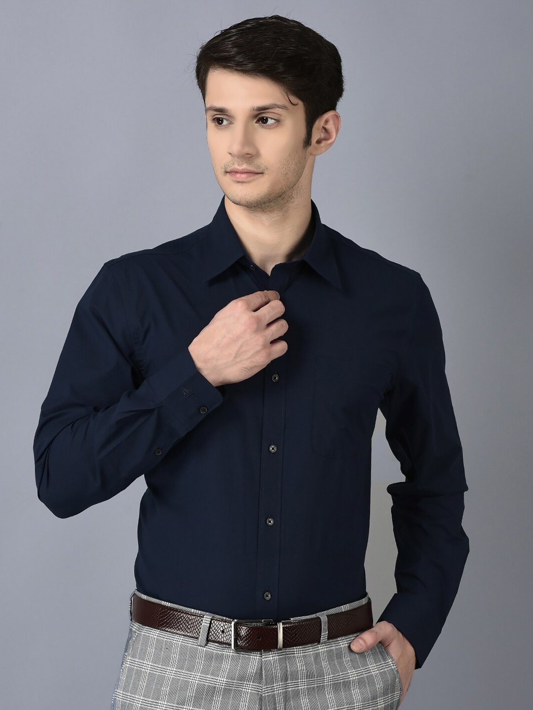 

CANOE Smart Spread Collar Pure Cotton Formal Shirt, Navy blue