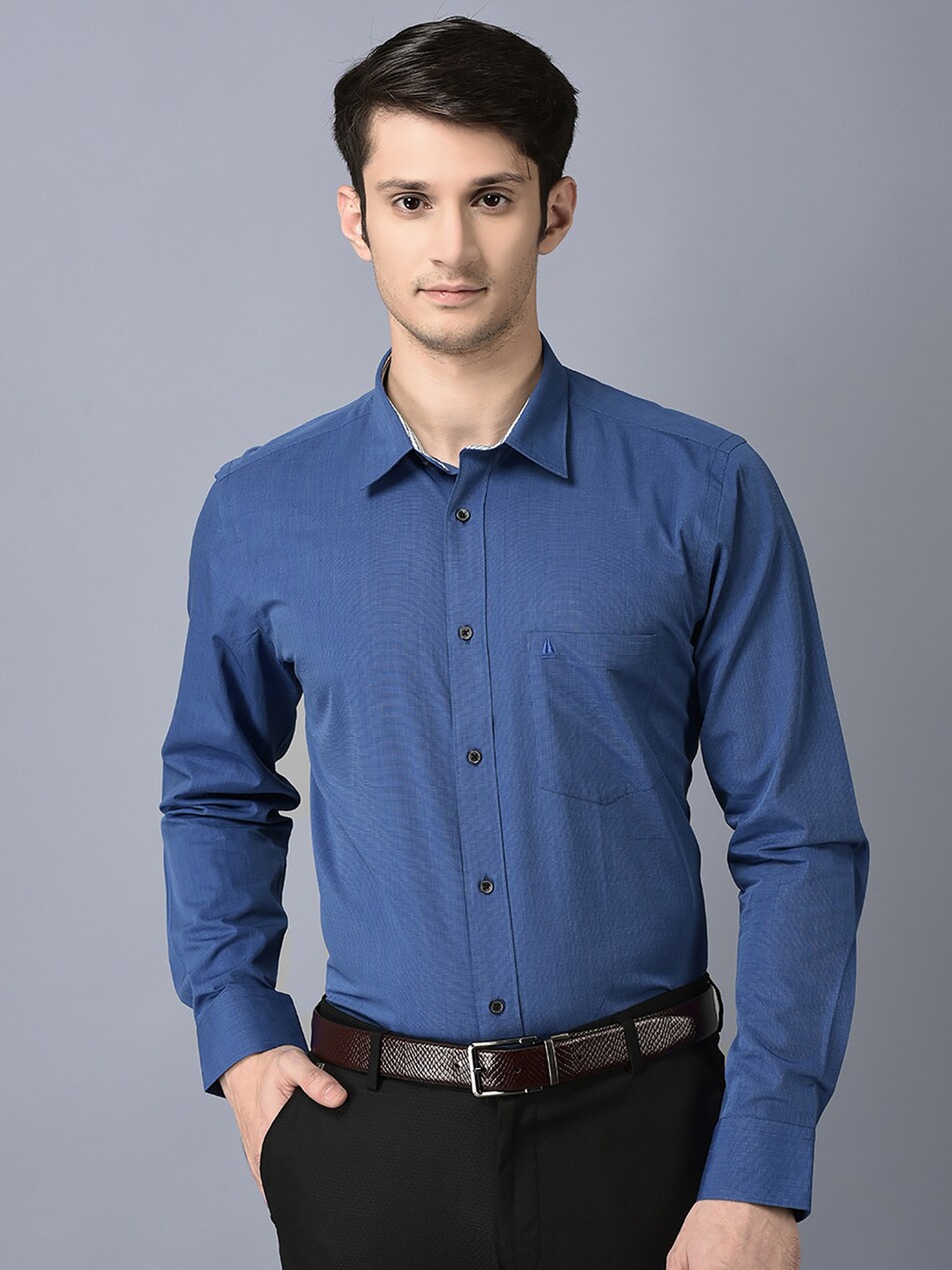 

CANOE Spread Collar Long Sleeves Smart Cotton Formal Shirt, Blue