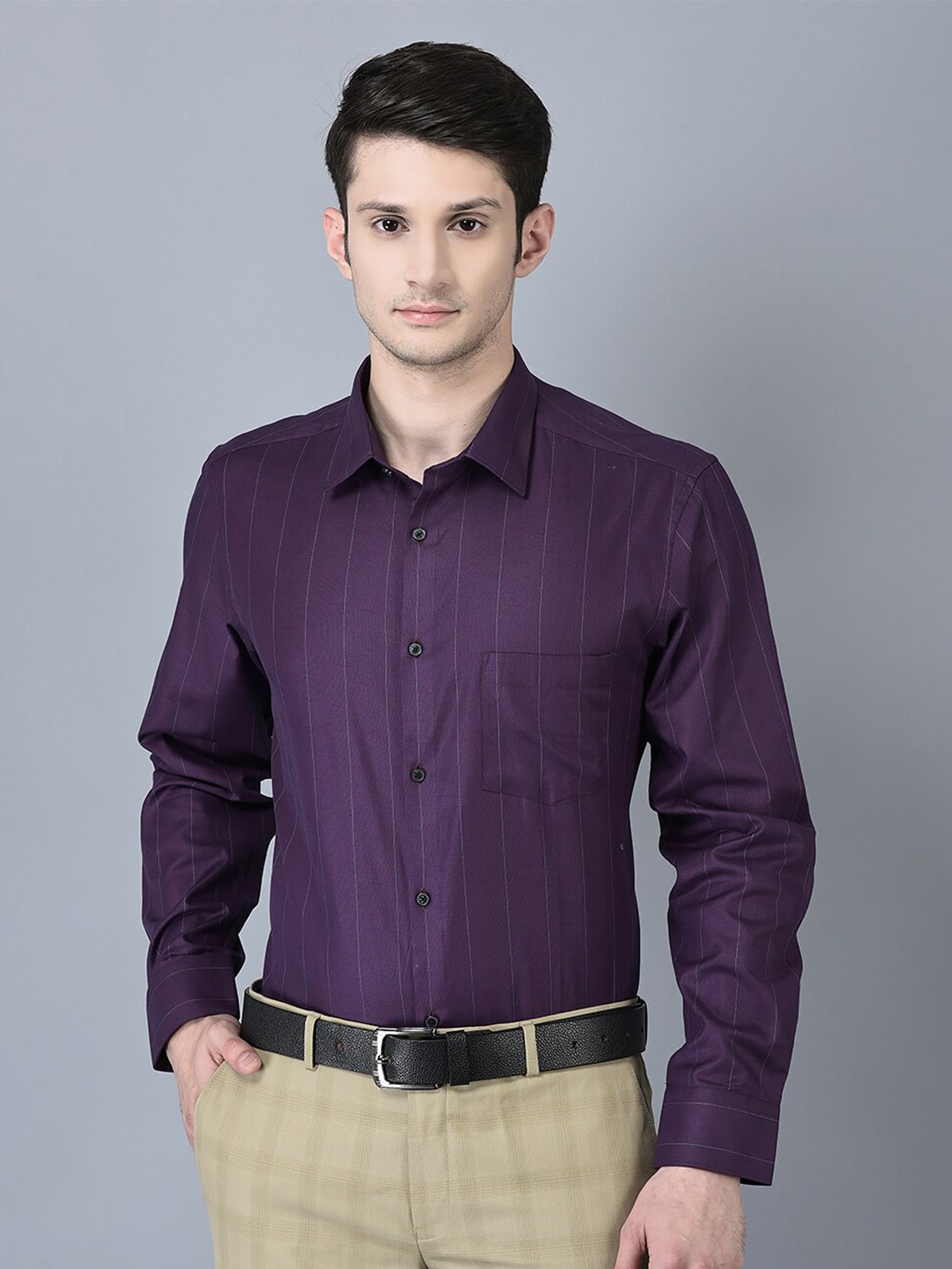 

CANOE Tartan Checked Spread Collar Smart Cotton Formal Shirt, Purple