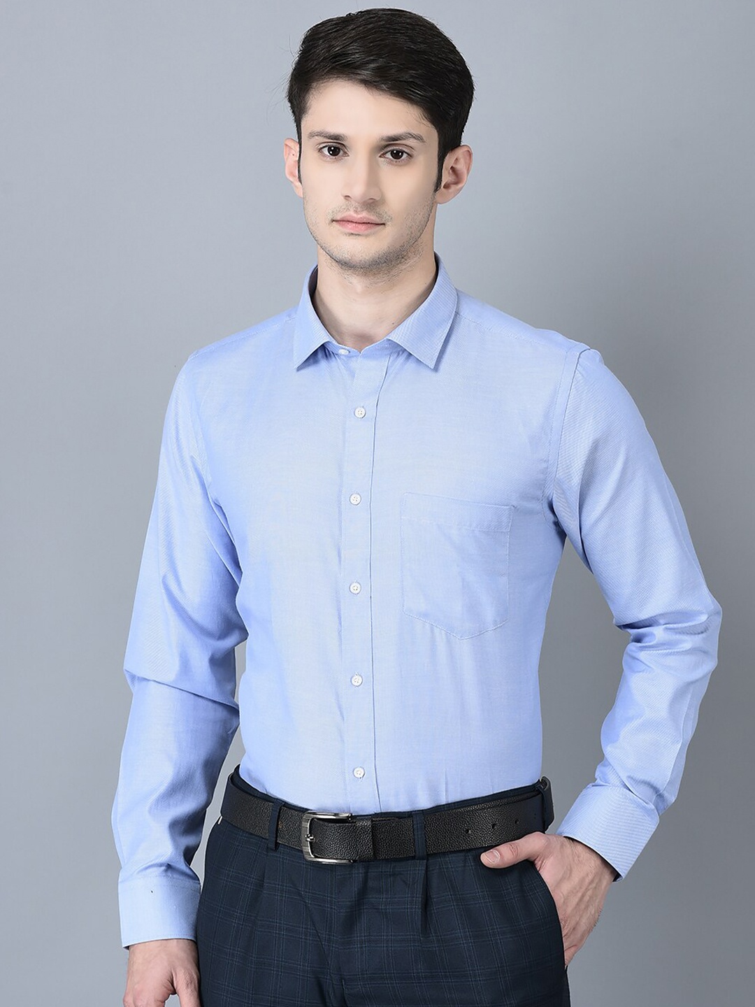 

CANOE Smart Self Designed Pure Cotton Formal Shirt, Blue