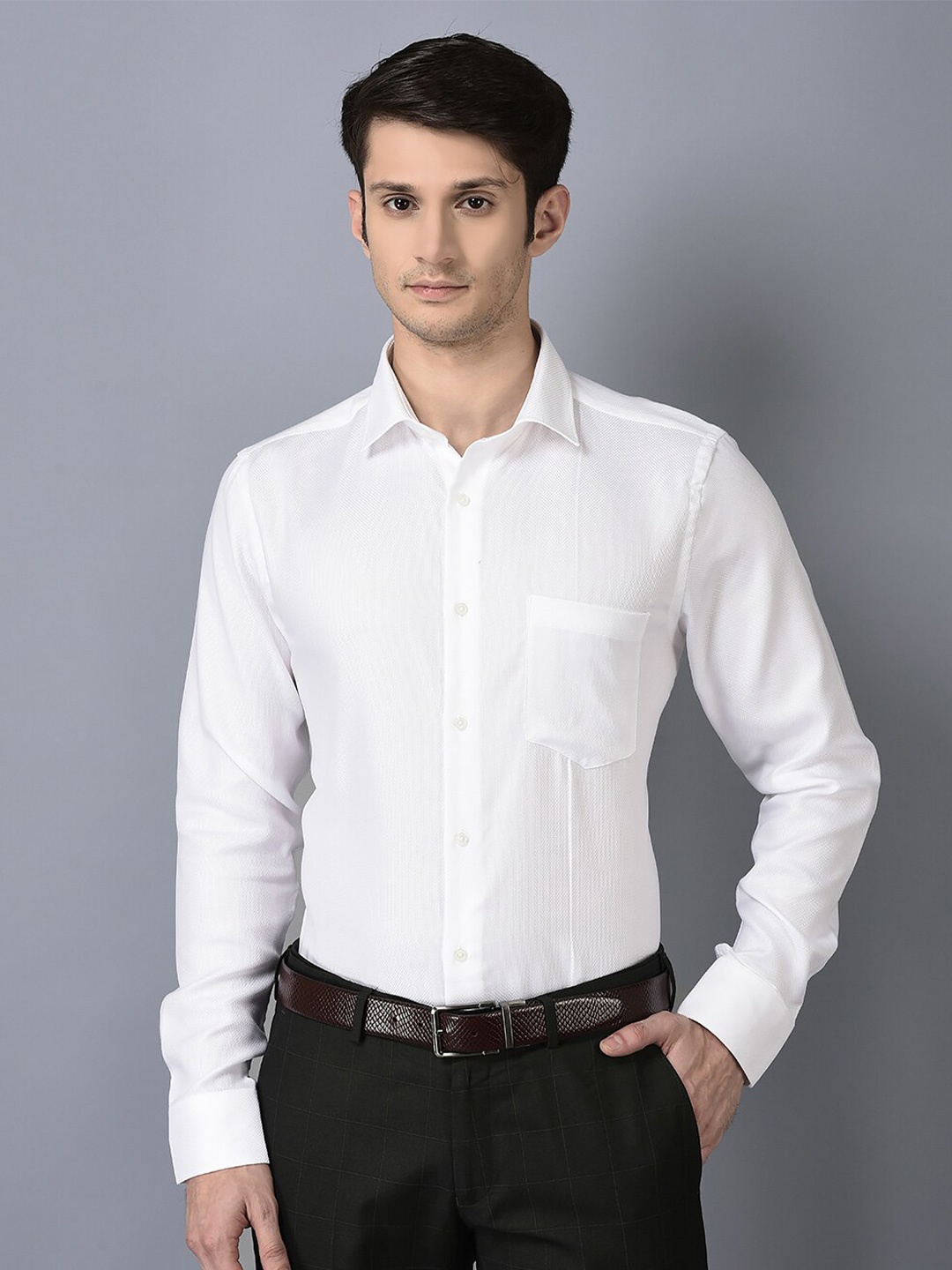 

CANOE Smart Polo Collar Pure Cotton Formal Shirt, White