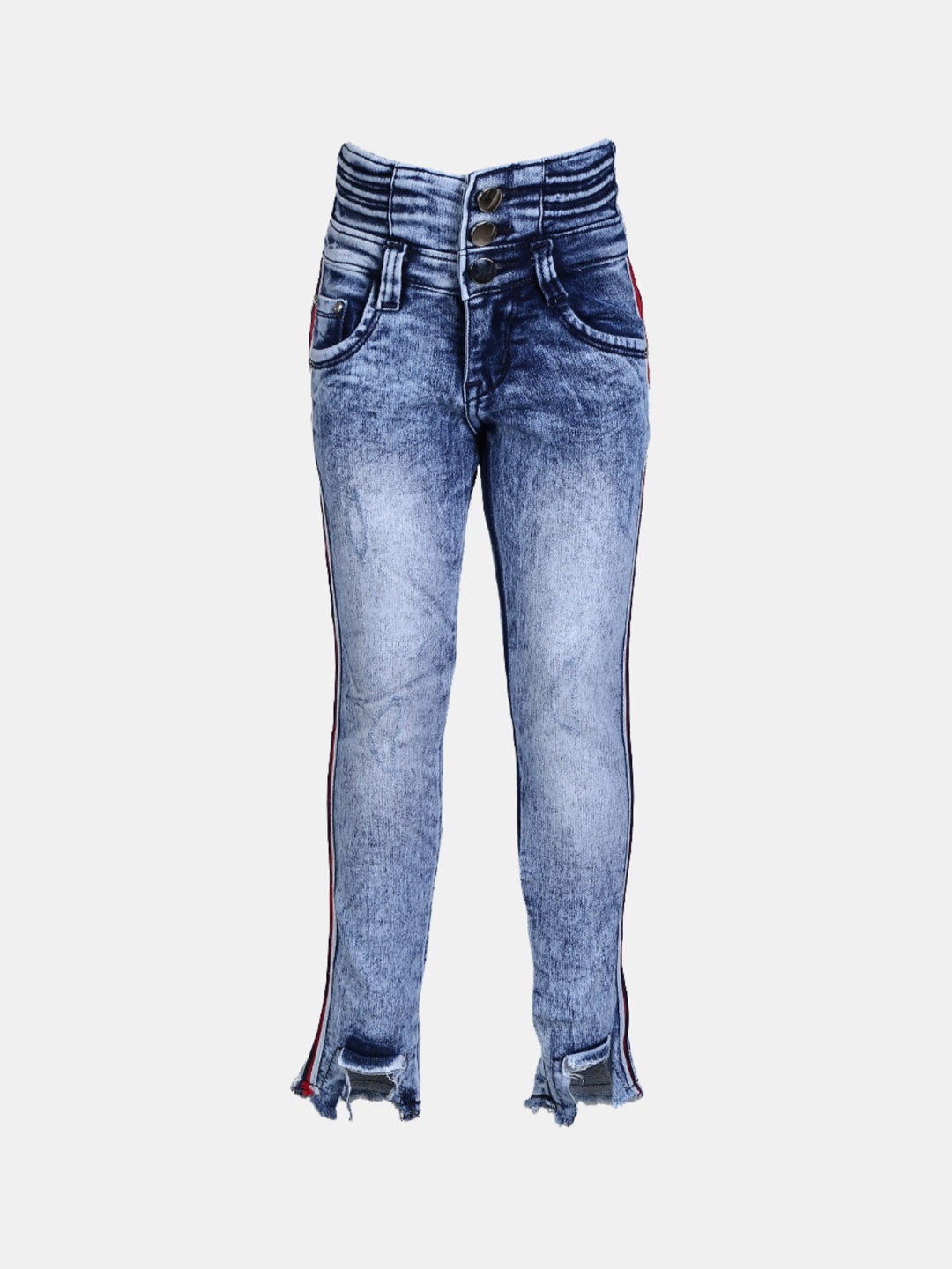 

V-Mart Girls Cotton Heavy Fade Low Distress High-Rise Classic Jeans, Blue