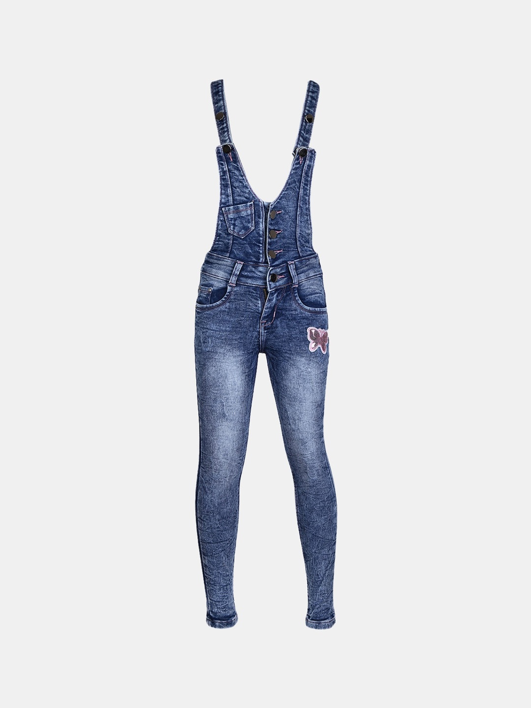 

V-Mart Girls Cotton Slim Fit Denim Dungarees, Blue