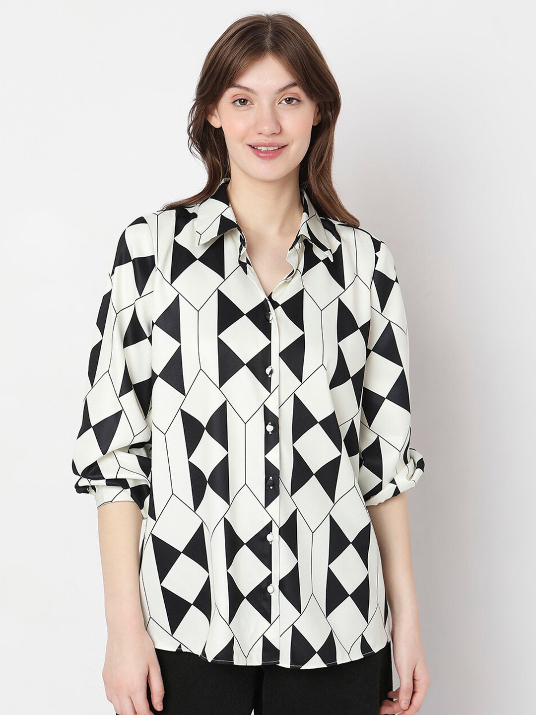 

Vero Moda Geometric Printed Long Sleeves Casual Shirt, White