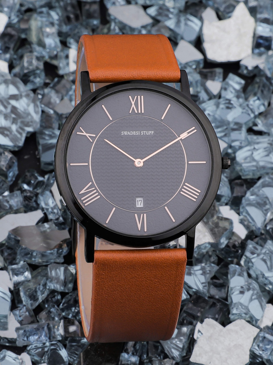 

SWADESI STUFF Men Leather Straps Analogue Watch SF0520 BLACK 06 DATE, Brown