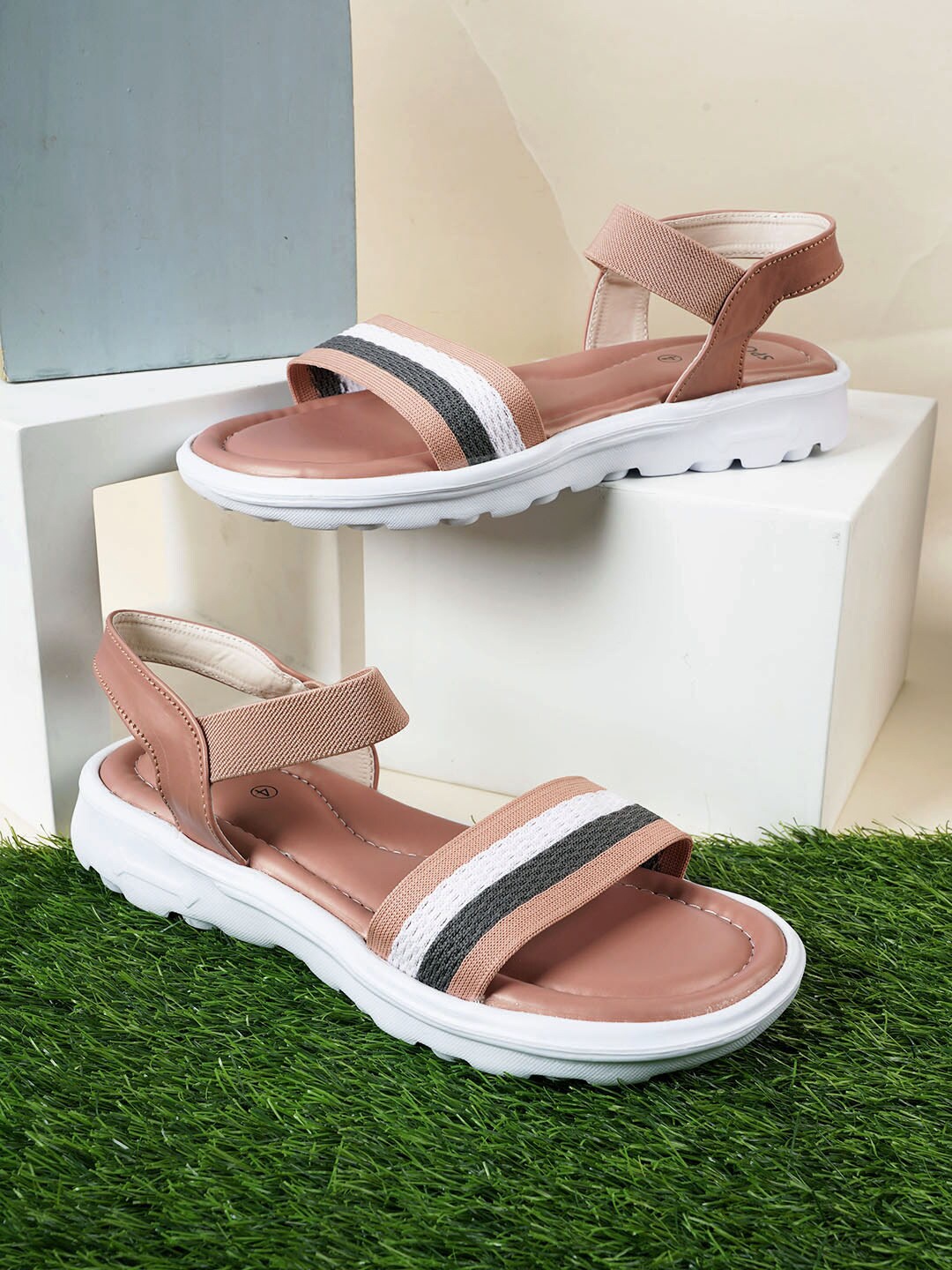 

Carlton London sports Striped Open Toe Flats, Peach