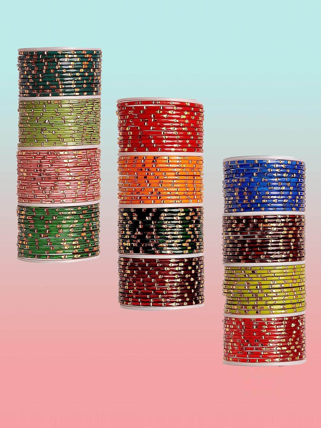

NMII Set Of 12 Glass Bangles, Gold