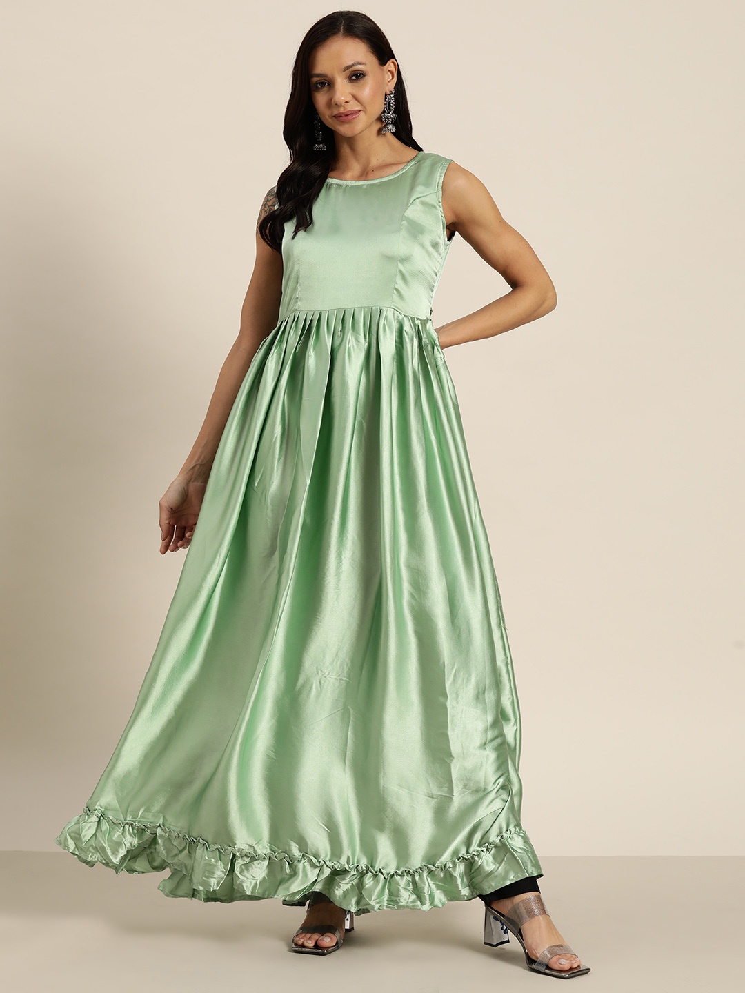 

Tikhi Imli Solid Pleated Satin Kurta, Sea green