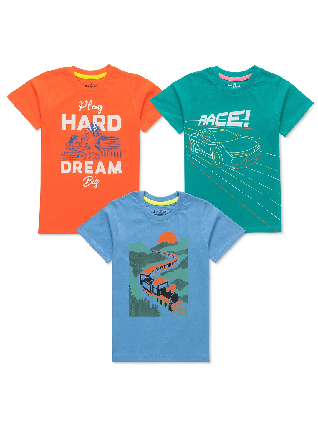 

JusCubs Boys Pack Of 3 Printed Round Neck Cotton T-shirt, Orange