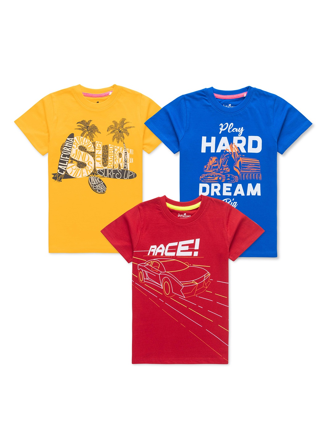 

JusCubs Boys Pack of 3 Typography Printed Cotton T-shirt, Yellow