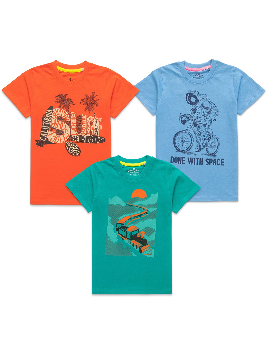 

JusCubs Boys Pack of 3 Graphic Printed Cotton T-shirt, Orange