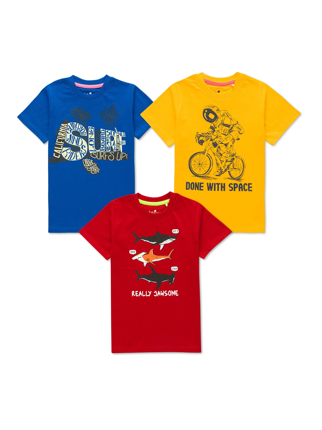 

JusCubs Boys Pack of 3 Graphic Printed Cotton T-shirt, Blue