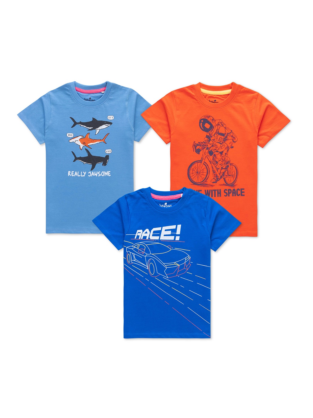 

JusCubs Boys Pack of 3 Graphic Printed Cotton T-shirt, Blue