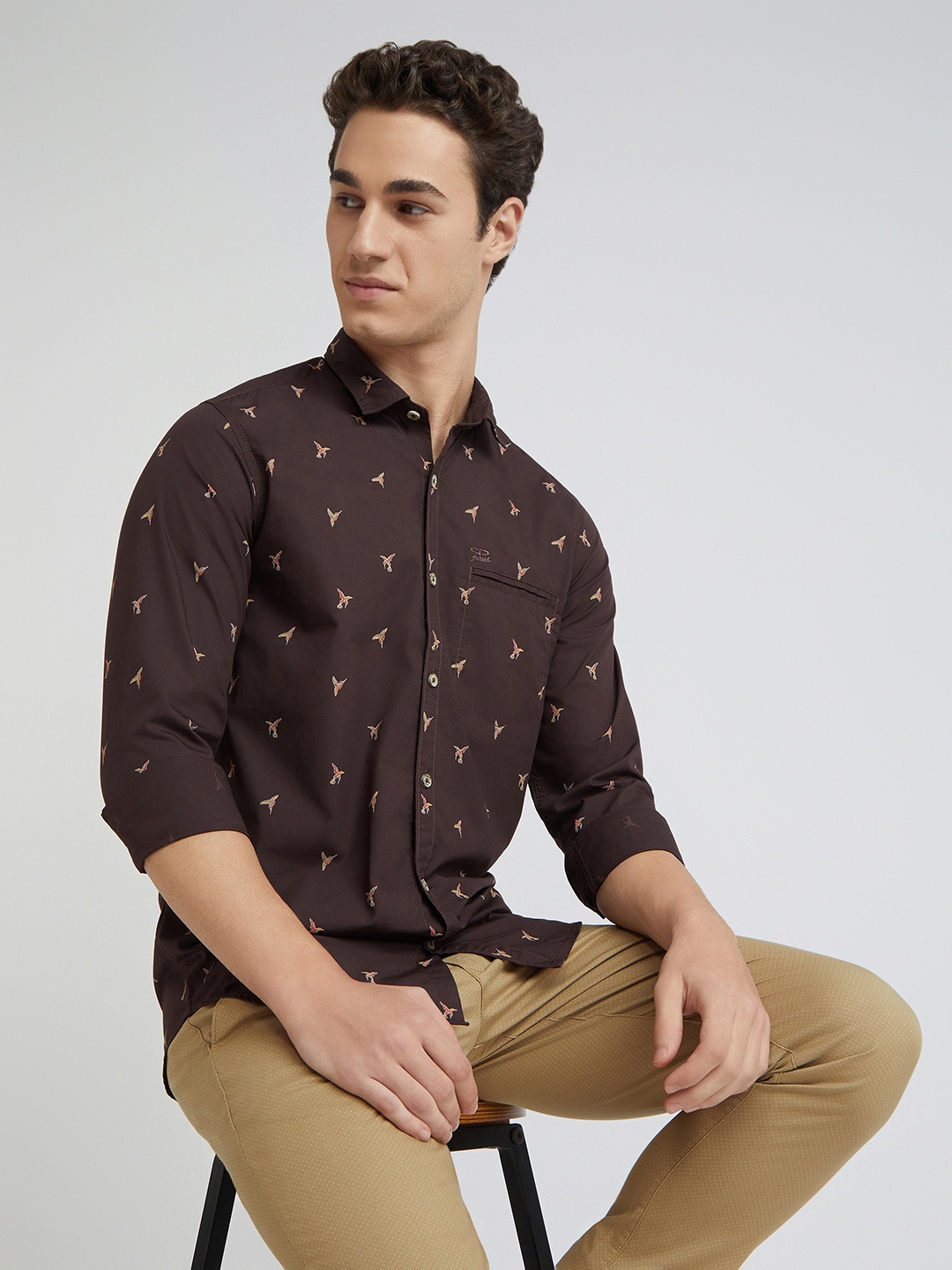 

ColorPlus Conversational Printed Cotton Casual Shirt, Brown