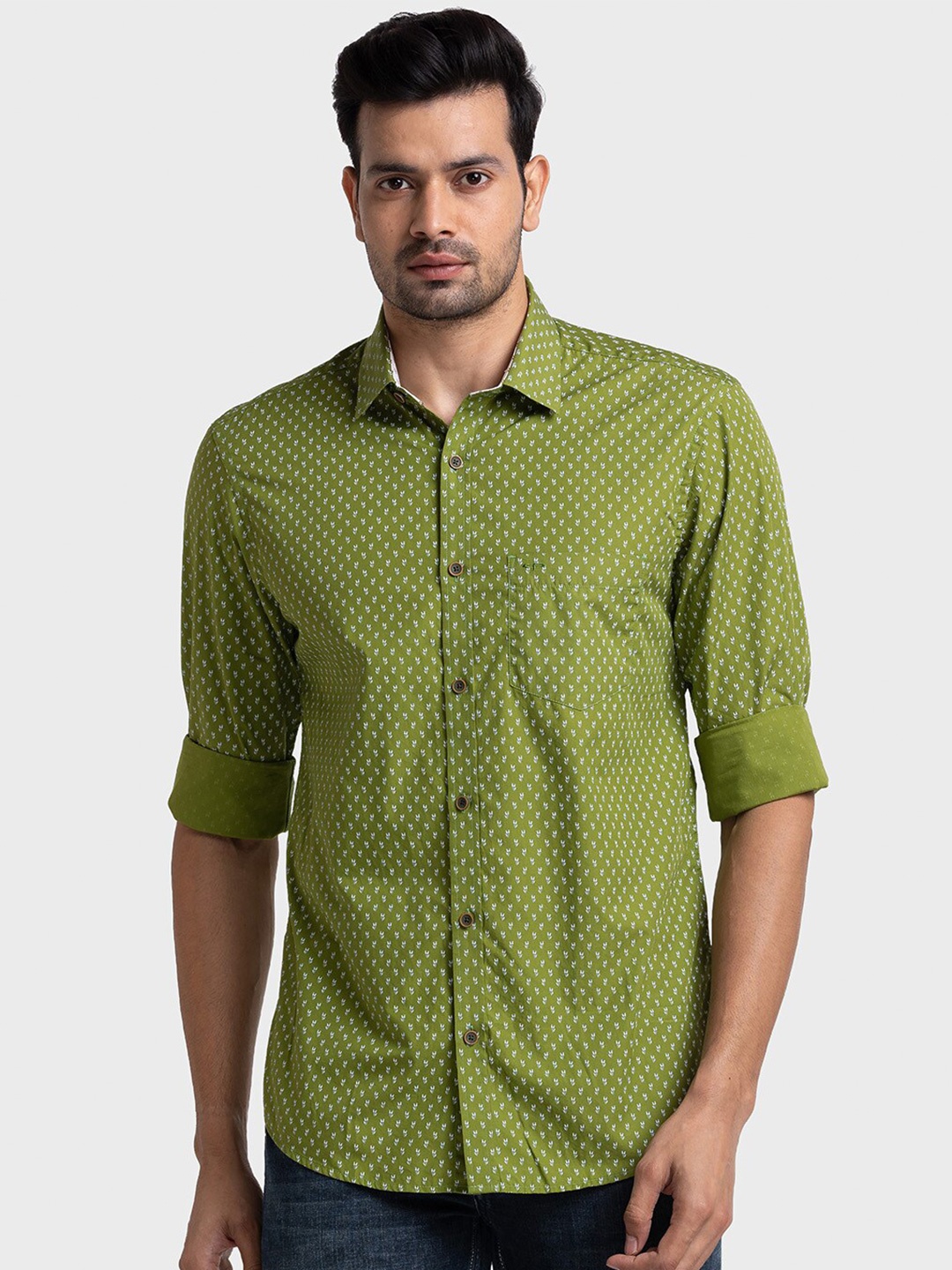 

ColorPlus Tailored Fit Micro Ditsy Printed Cotton Casual Shirt, Green