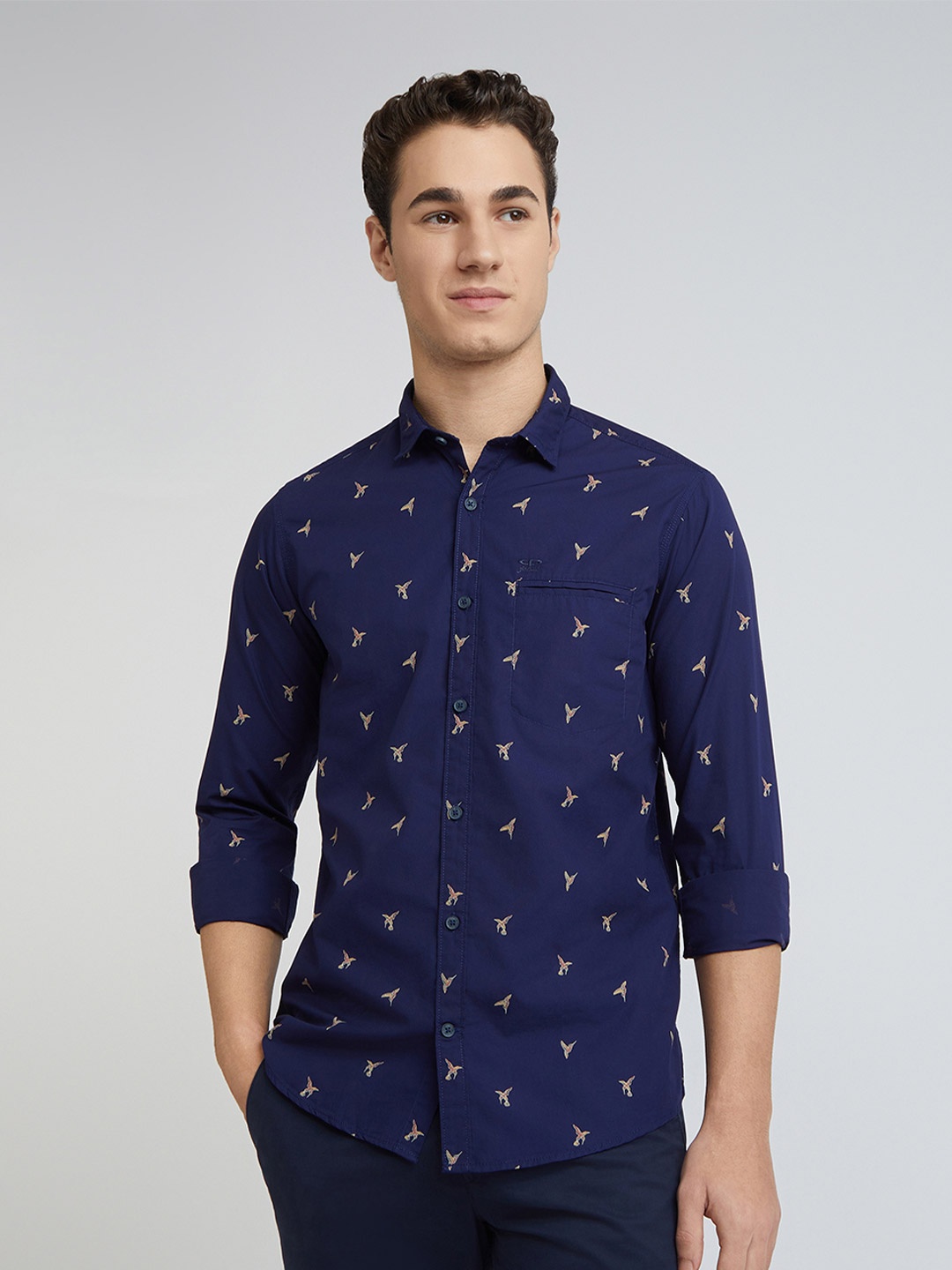 

ColorPlus Conversational Printed Long Sleeves Cotton Casual Shirt, Navy blue