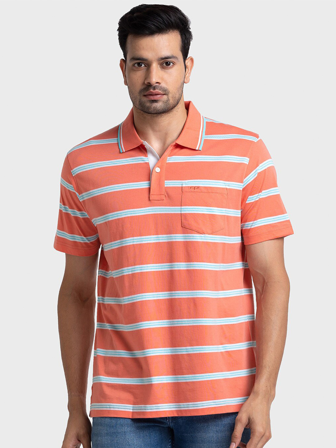 

ColorPlus Striped Polo Collar Cotton T-shirt, Orange