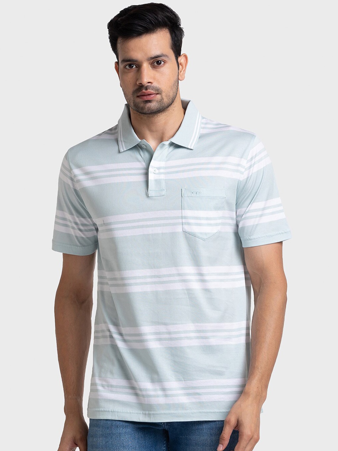 

ColorPlus Striped Polo Collar Cotton T-shirt, Blue