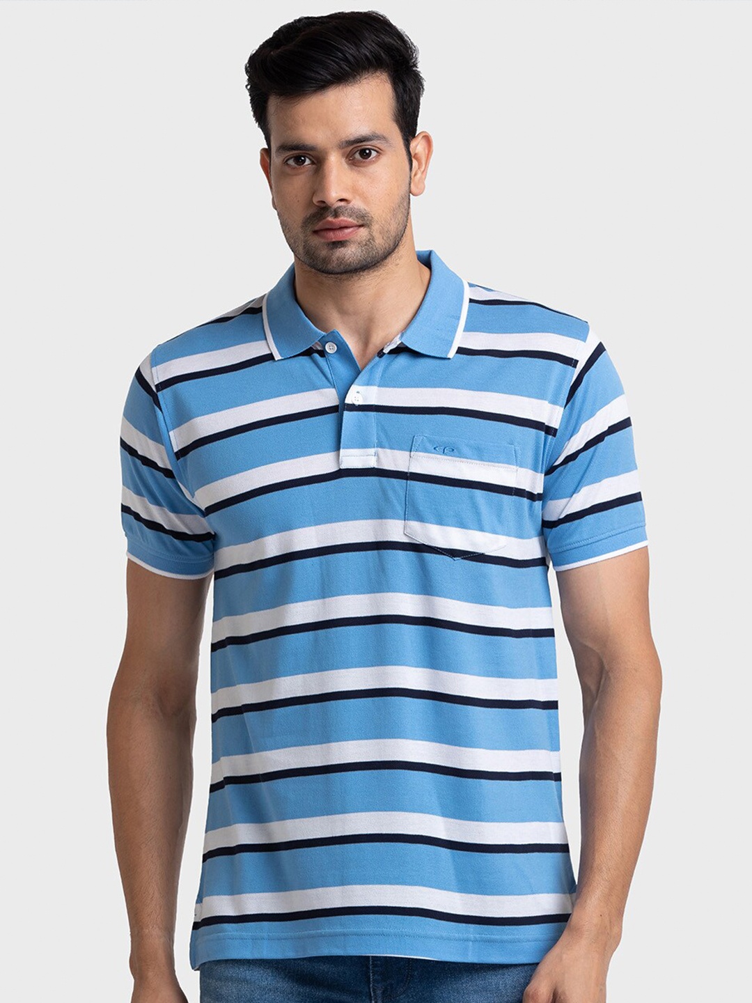 

ColorPlus Striped Polo Collar Cotton T-shirt, Blue
