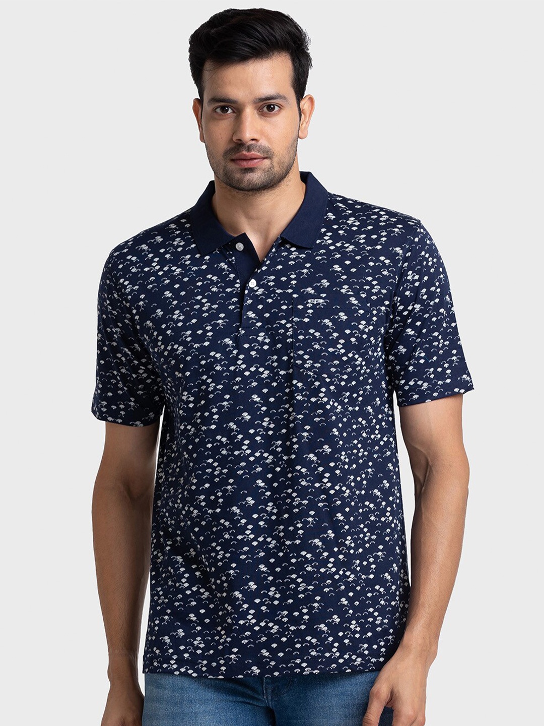 

ColorPlus Abstract Polo Collar Cotton T-shirt, Blue