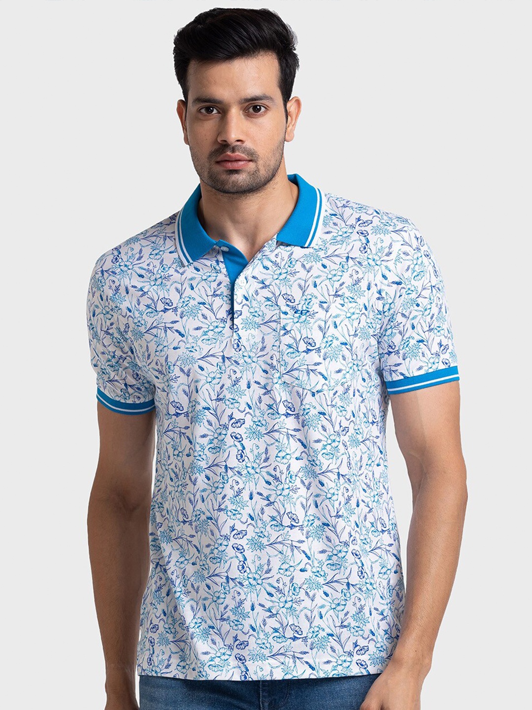 

ColorPlus Floral Polo Collar Cotton T-shirt, White