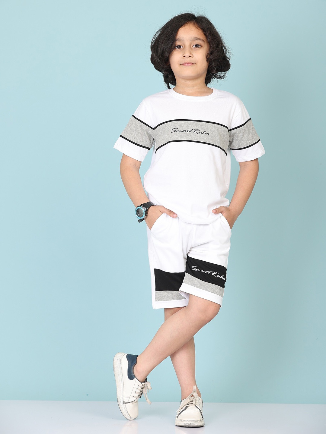 

SmartRAHO Boys Pure Cotton T-shirt with Shorts, White