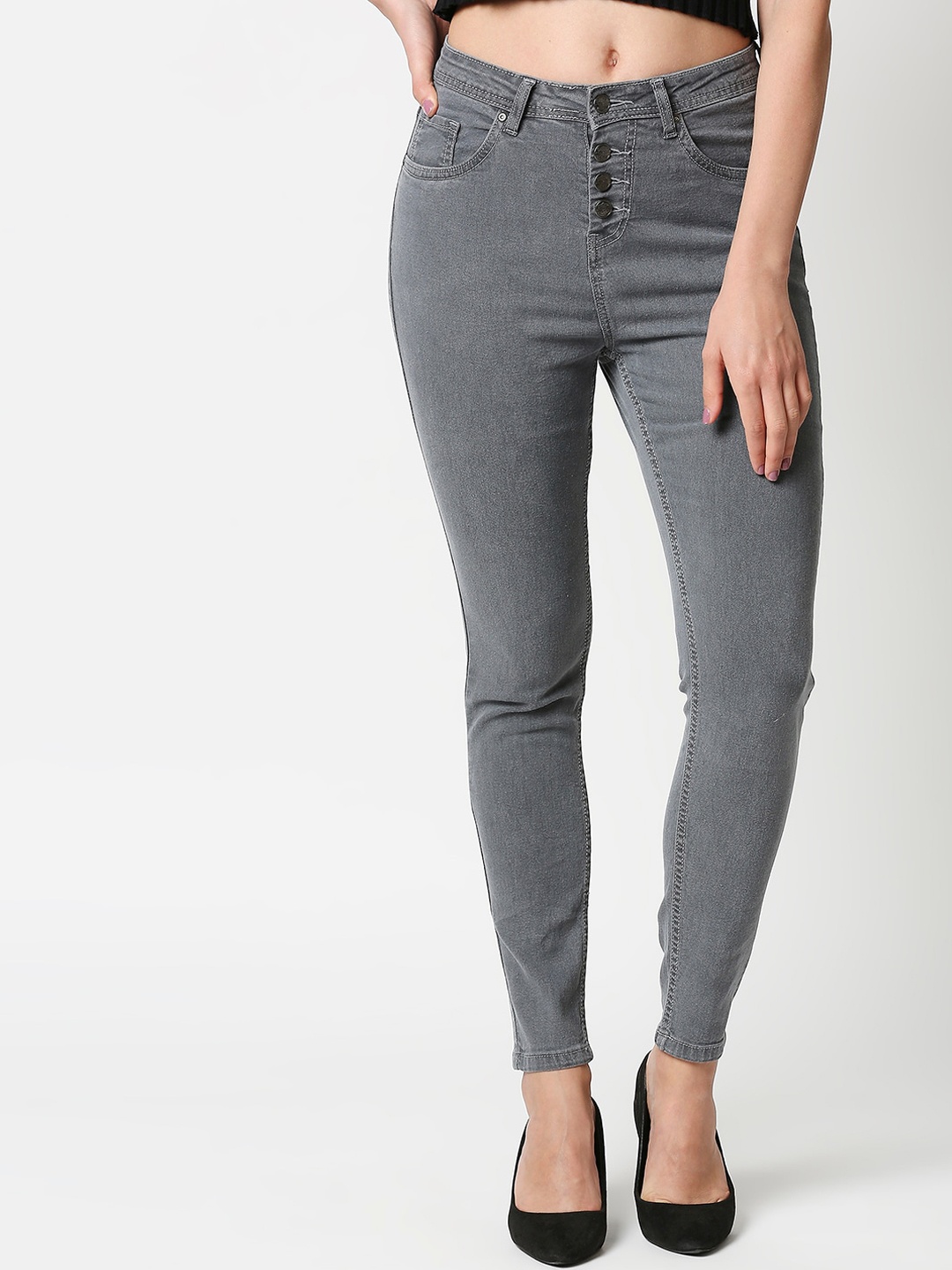 

High Star Women Slim Fit High-Rise Stretchable Jeans, Grey