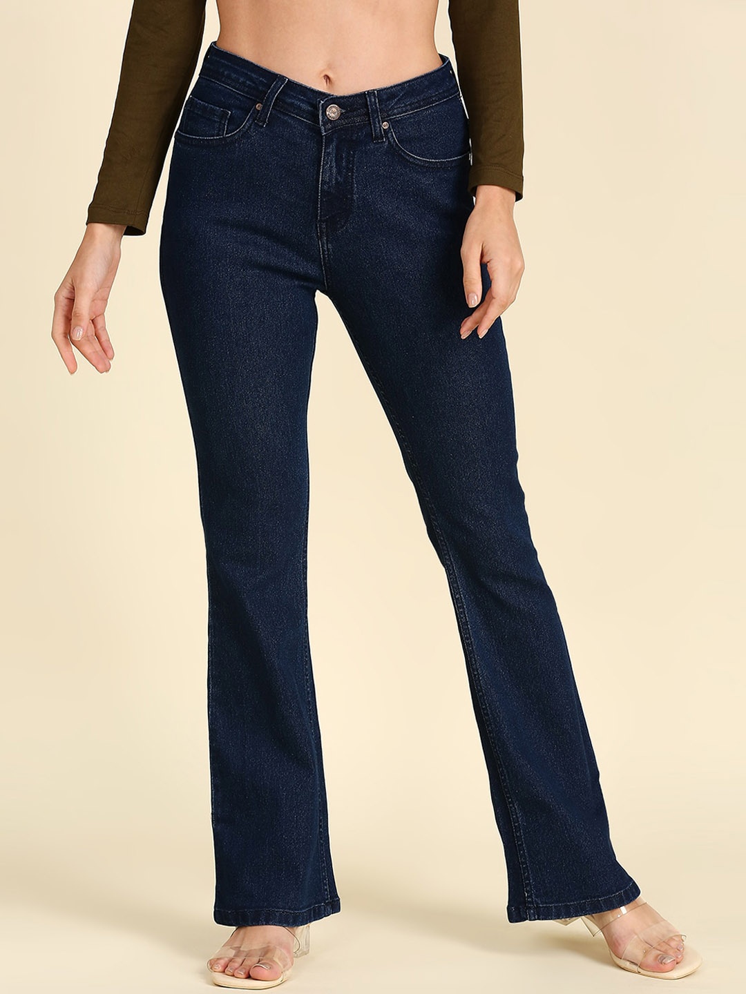 

High Star Women Bootcut High-Rise Stretchable Jeans, Navy blue
