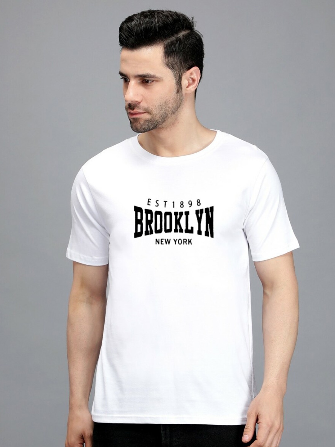 

TRENDY RABBIT Typography Printed Cotton T-shirt, White