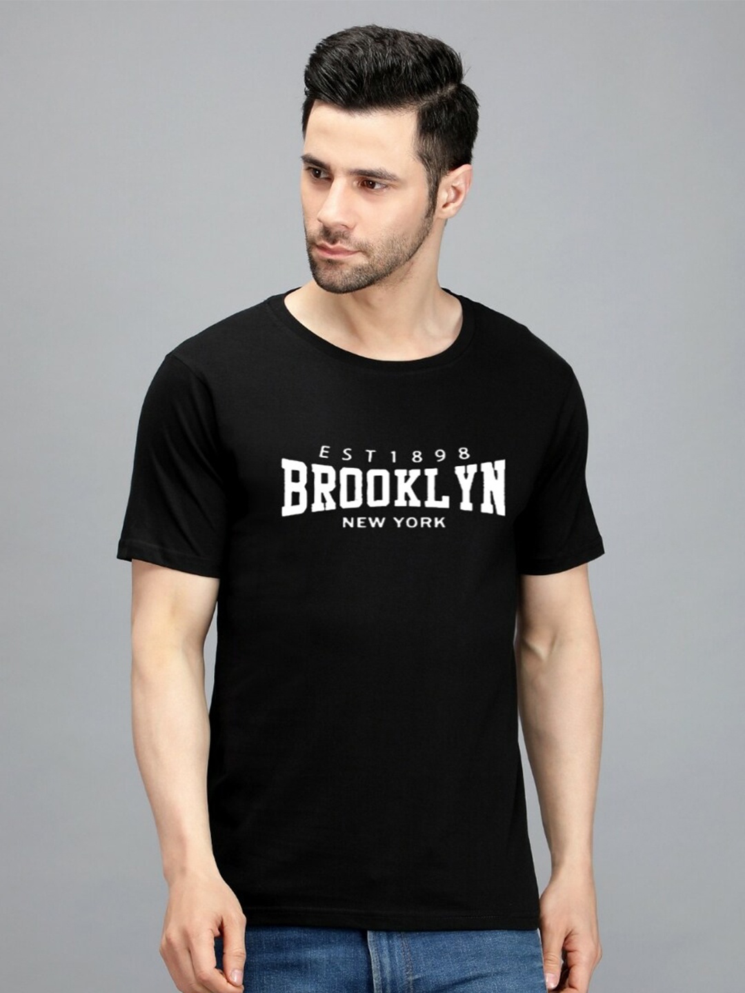 

TRENDY RABBIT Typography Round Neck Cotton T-shirt, Black