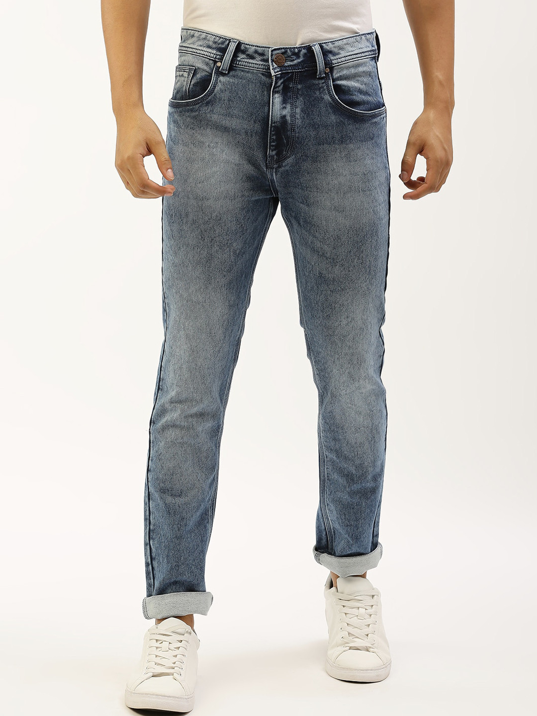 

High Star Men Slim Fit Heavy Fade Stretchable Jeans, Blue