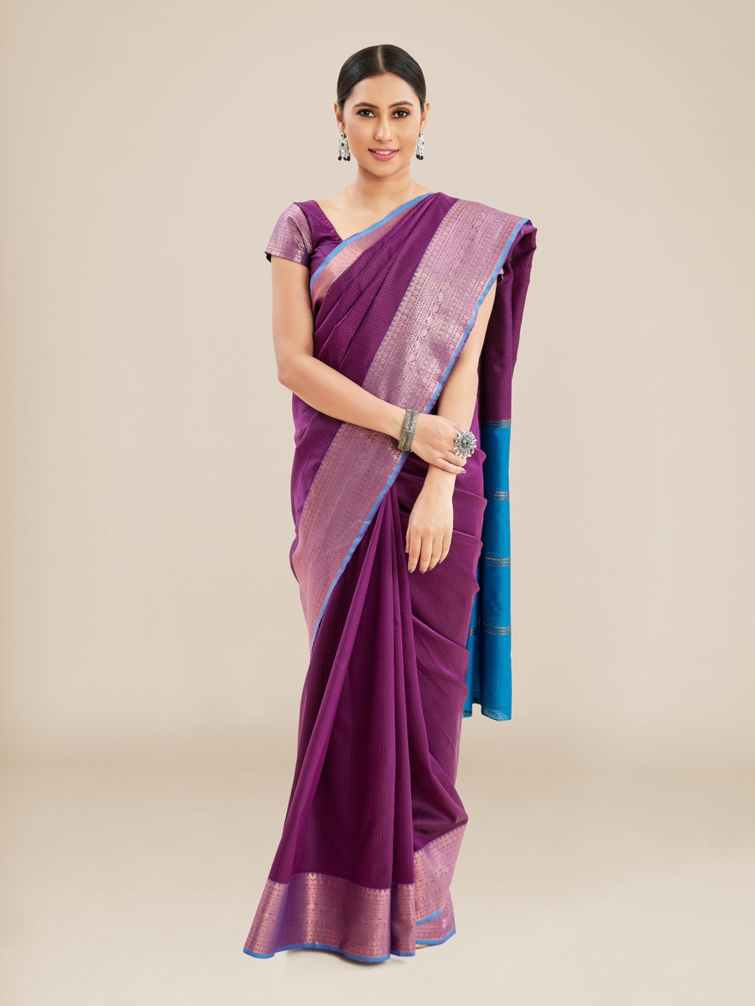 

Kalyan Silks Woven Design Zari Bhagalpuri Saree, Purple