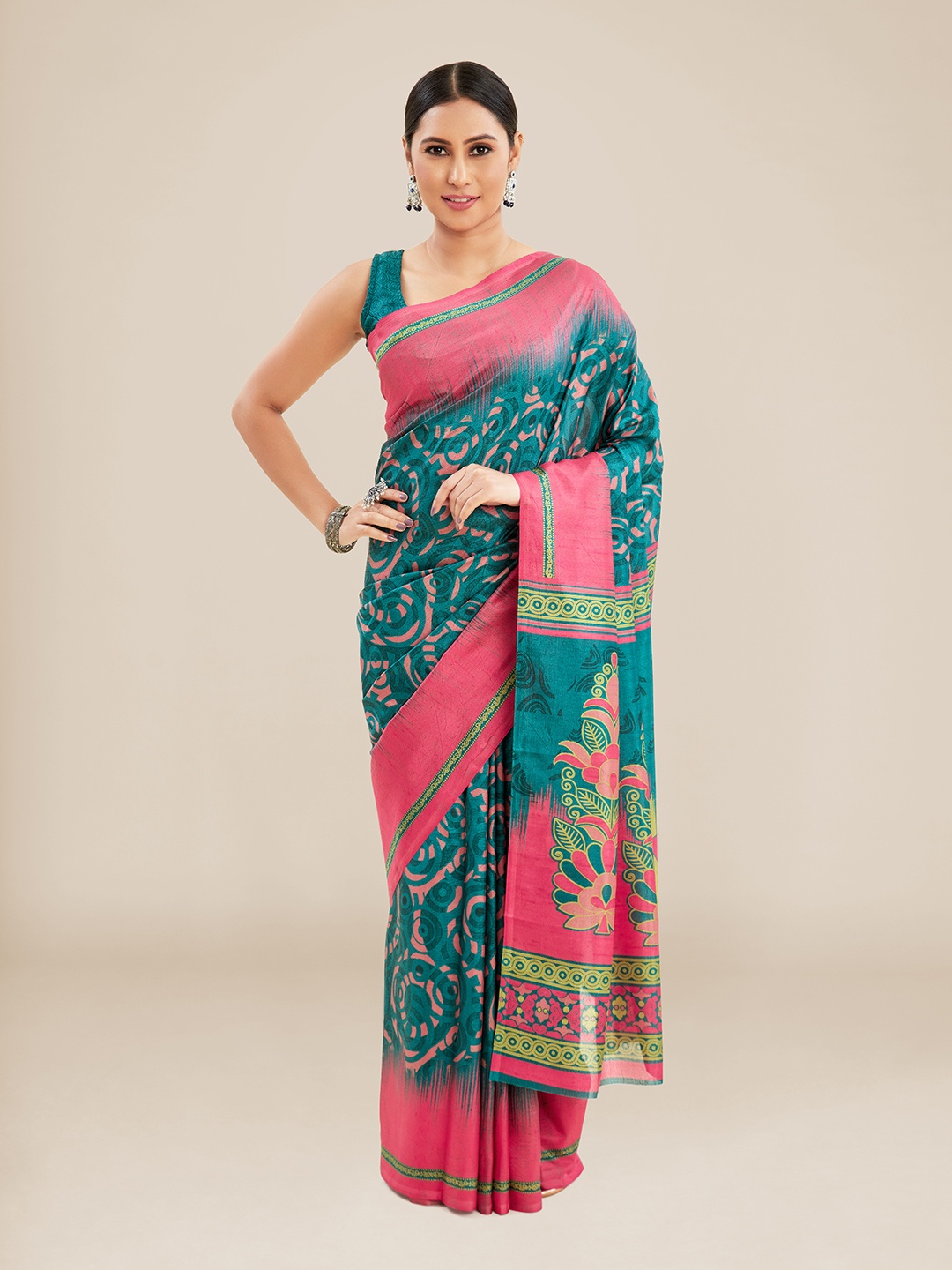 

Kalyan Silks Abstract Printed Baluchari Saree, Teal