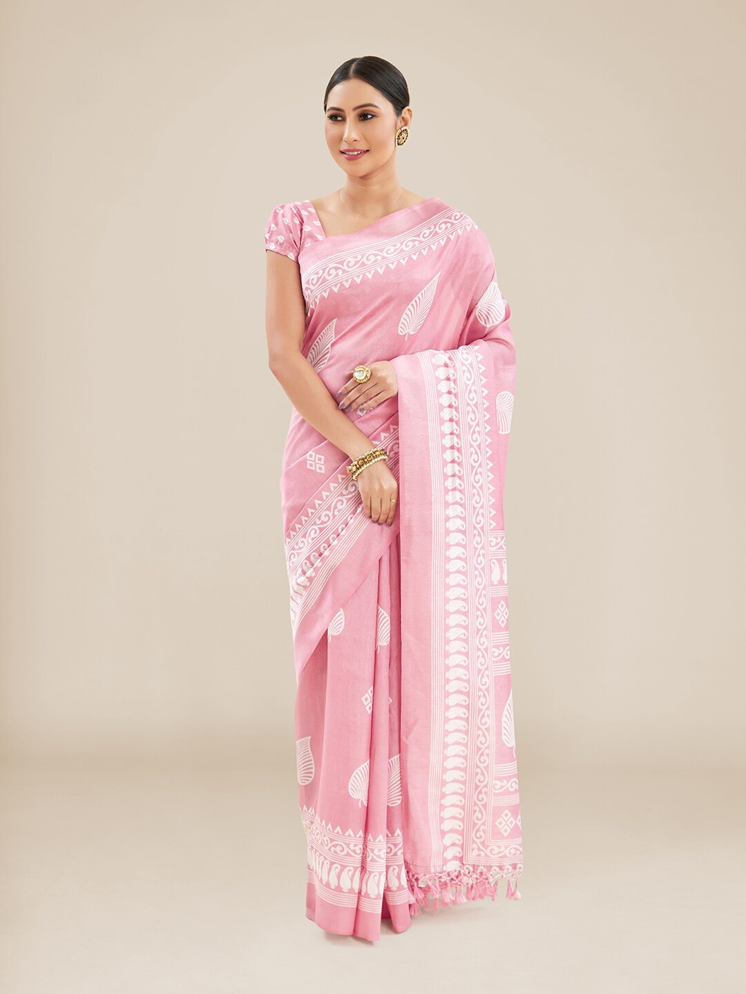 

Kalyan Silks Ethnic Printed Garad Saree, Pink