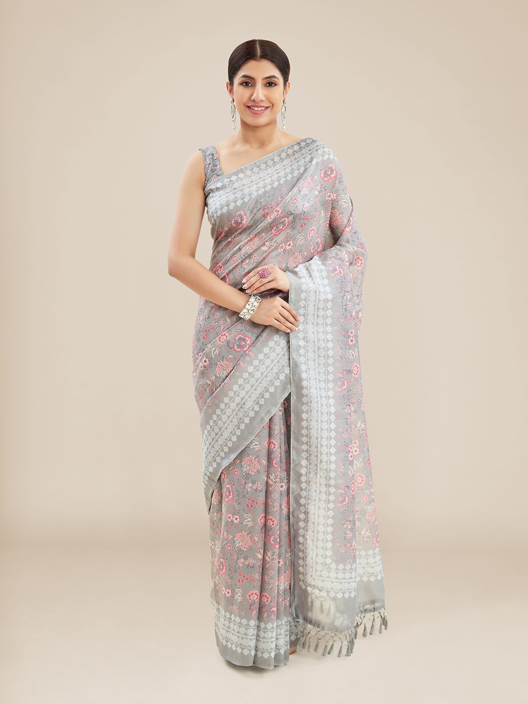 

Kalyan Silks Floral Venkatgiri Saree, Grey