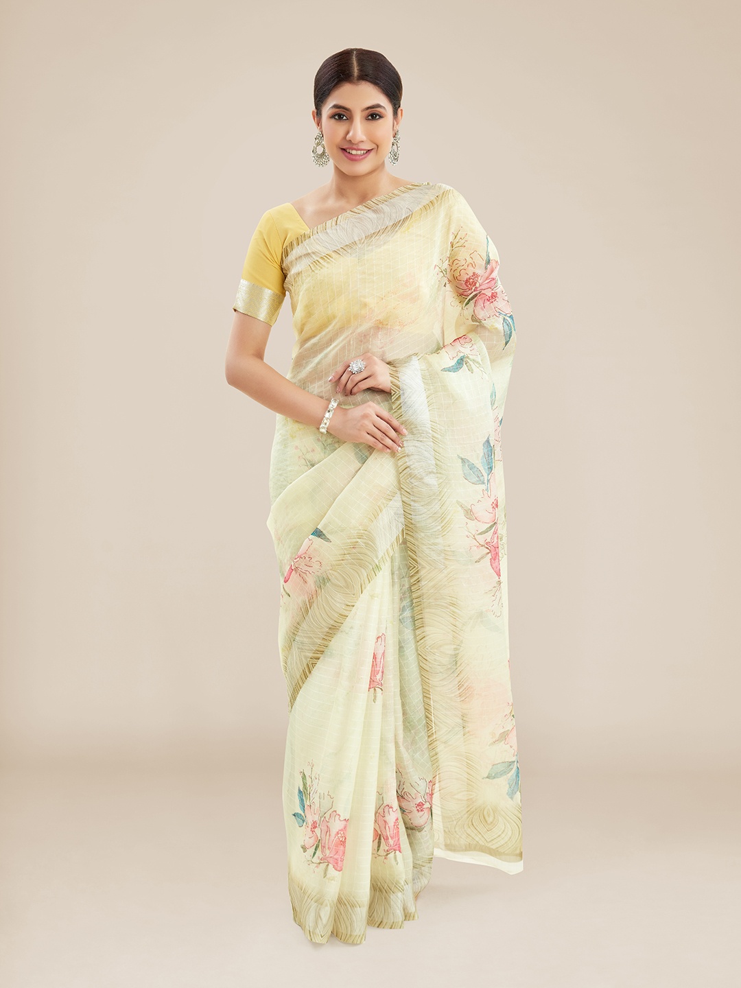 

Kalyan Silks Floral Pure Georgette Kota Saree, Yellow