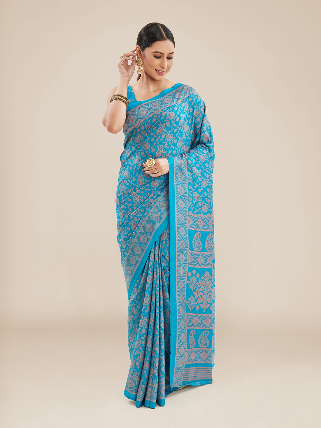 

Kalyan Silks Paisley Baluchari Saree, Blue