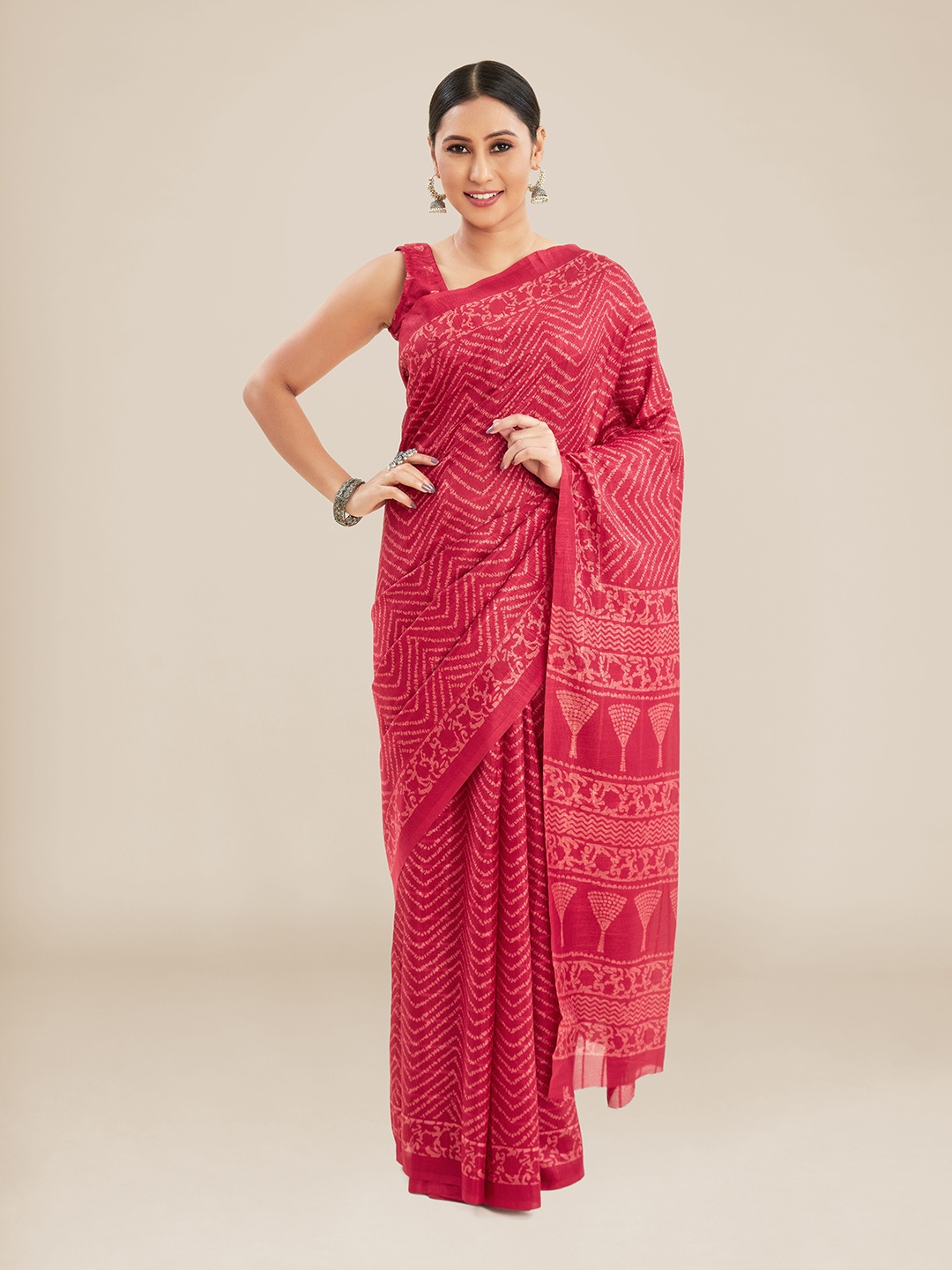 

Kalyan Silks Chevron Bhagalpuri Saree, Red