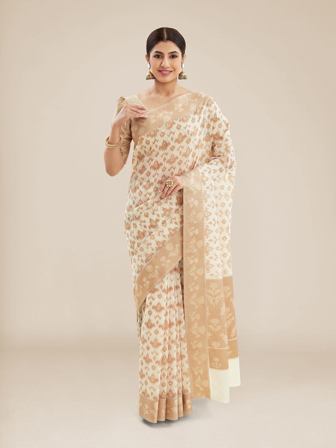 

Kalyan Silks Ikat Printed Pure Cotton Saree, Off white